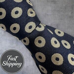 RALPH LAUREN Neck Tie Navy/Tan Silk Polka Dot Tie Made in USA 100% Silk